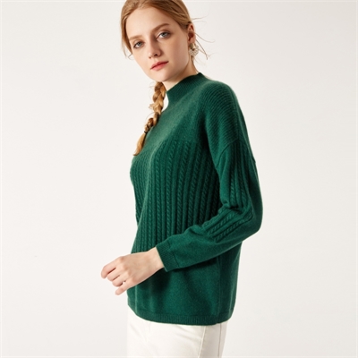 新款羊绒衫女士深绿色圆领时尚保暖图片