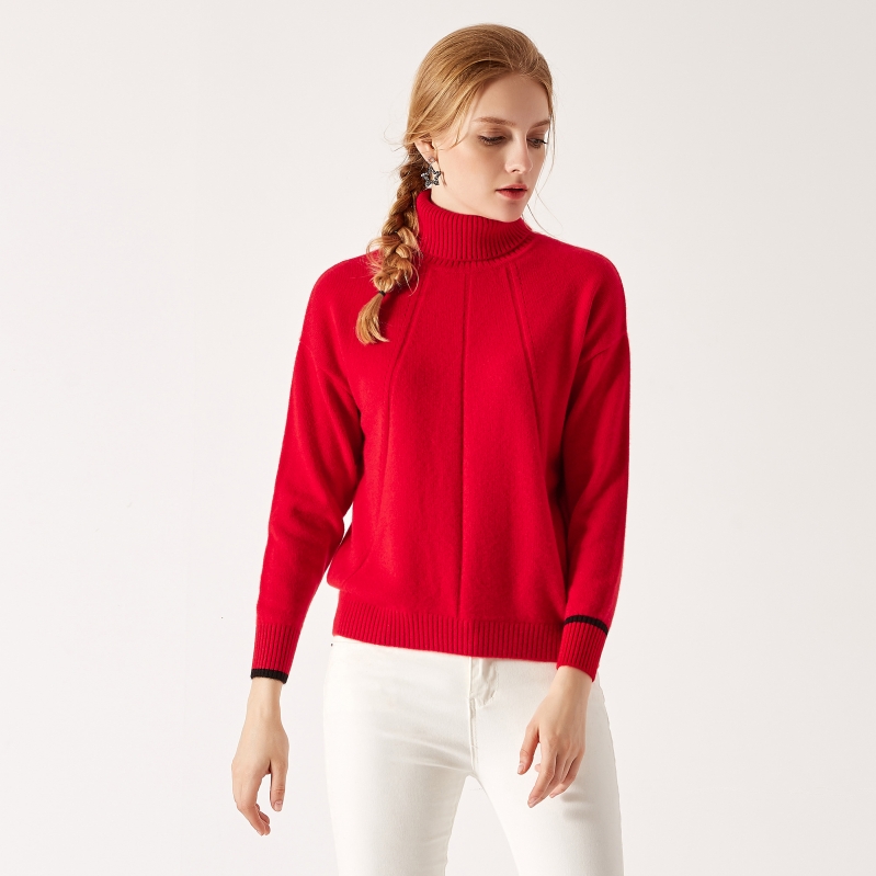 女士秋冬新款羊绒衫红色两翻领款式图片