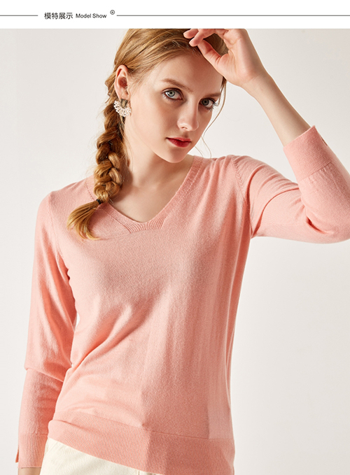 新款女士鄂尔多斯市秋冬羊绒衫V领款式打底纯色图片