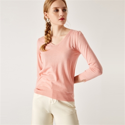 新款女士鄂尔多斯市秋冬羊绒衫V领款式打底纯色图片GQ2485
