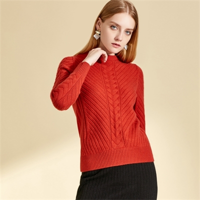 「鄂尔多斯市」羊绒衫贵群新款女士秋冬圆领红色打底毛衣GQ2565